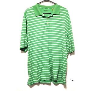 Men’s XL Green White Striped Polo Shirt – Golf Style Short Sleeve Performance Fi